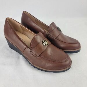 LifeStride Zed Womens Dark Tan Textured Wedge Loafer Shoes 8M Preppy Office NEW